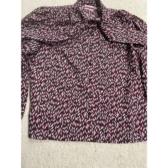 VTG Judy Bond Button Shirt Womens Sz 16 Pussybow Front Bow Puff Sleeve Patterned - Picture 6 of 10